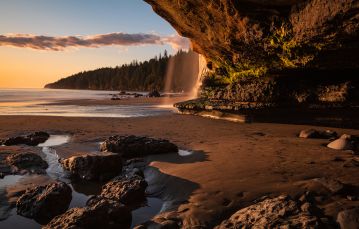 Sandy beach set against eroded cliff